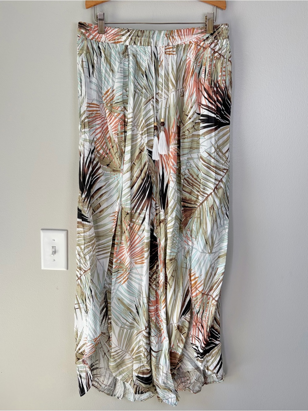 Label of Love Tropical Palm Tree Patterned Front Split Flowy Wide Leg Pants